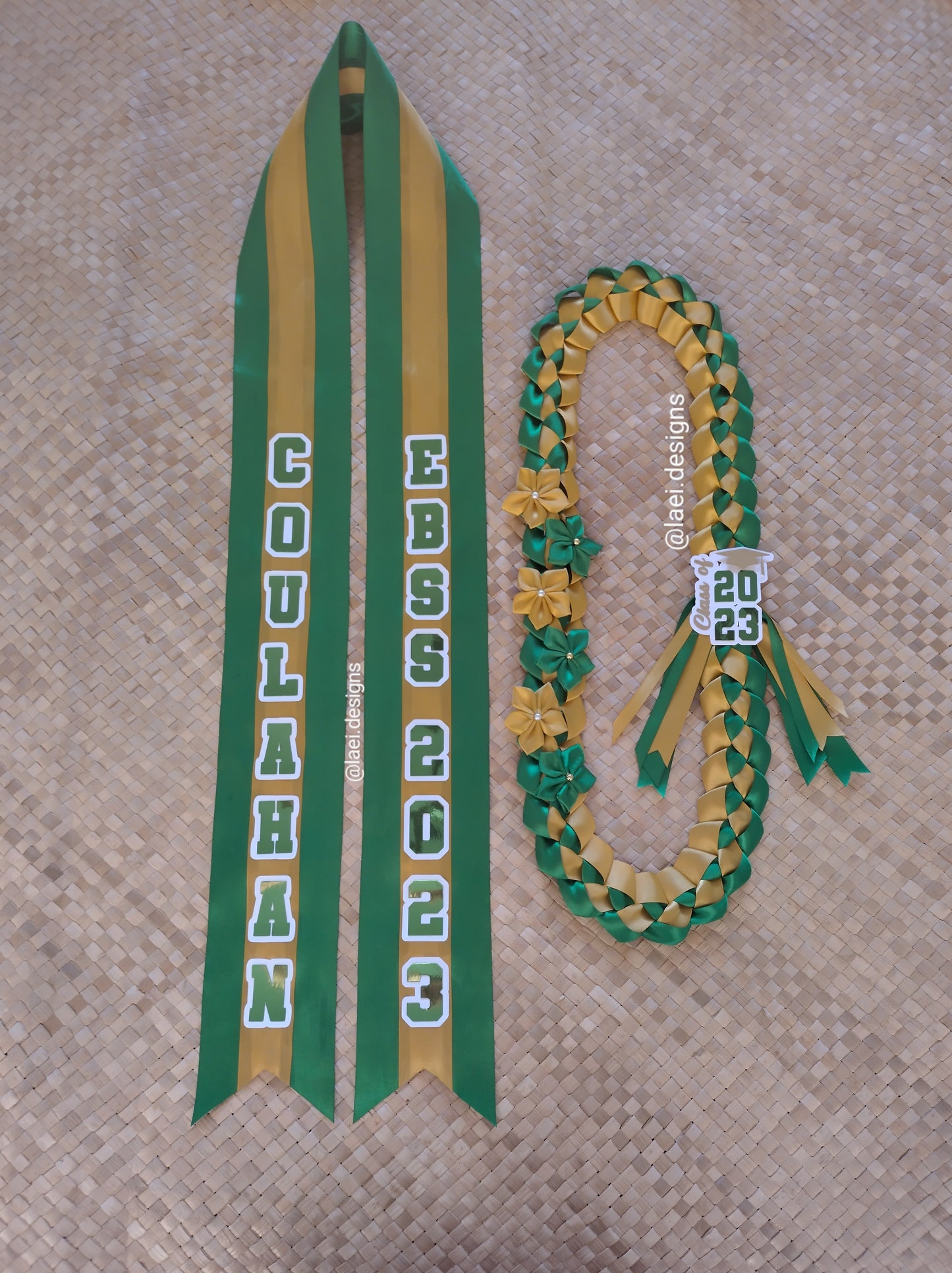 CUSTOM Decorated Single Braid Lei & Sash Set