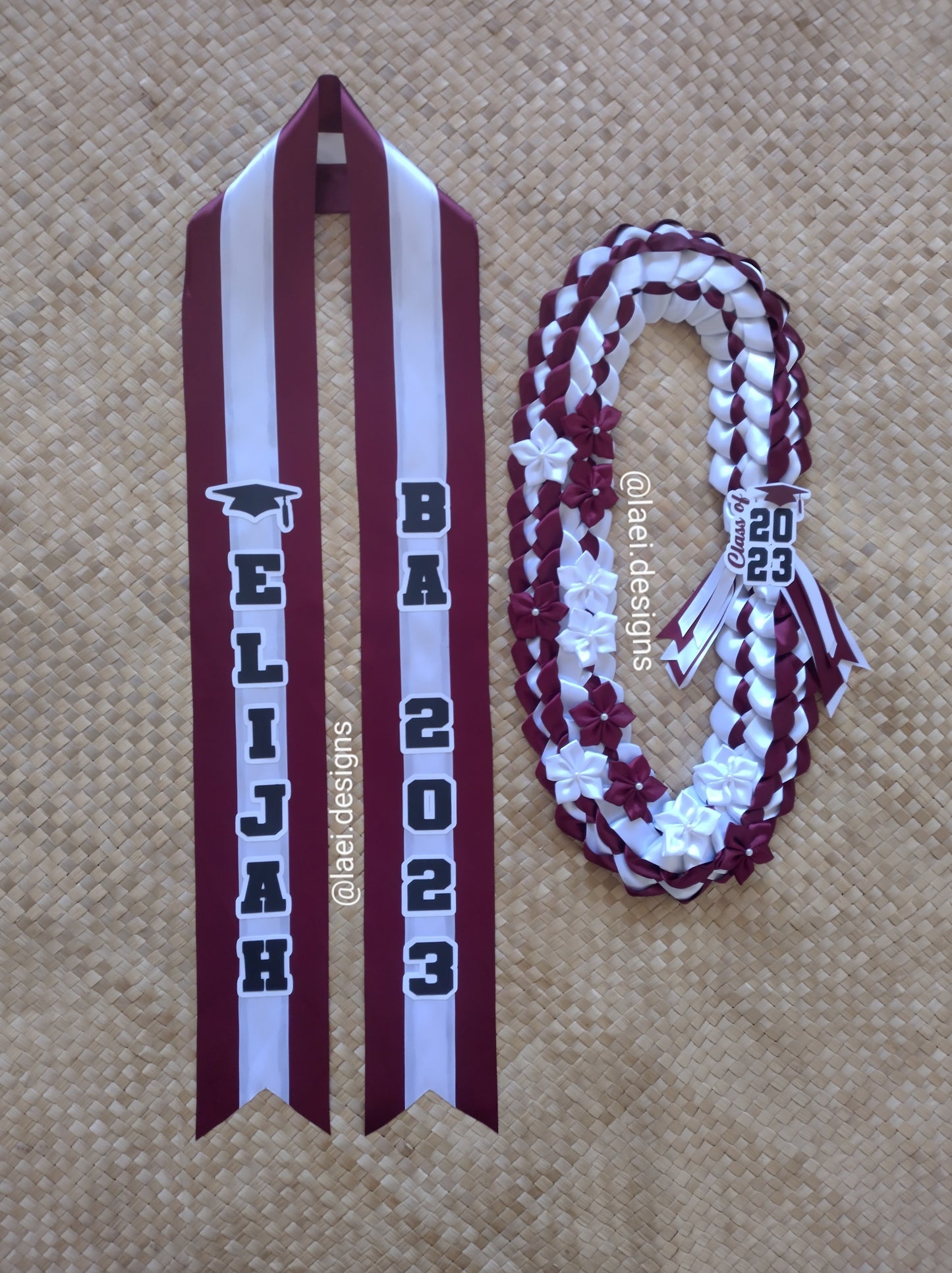 CUSTOM Decorated Double Braid Lei & Sash Set