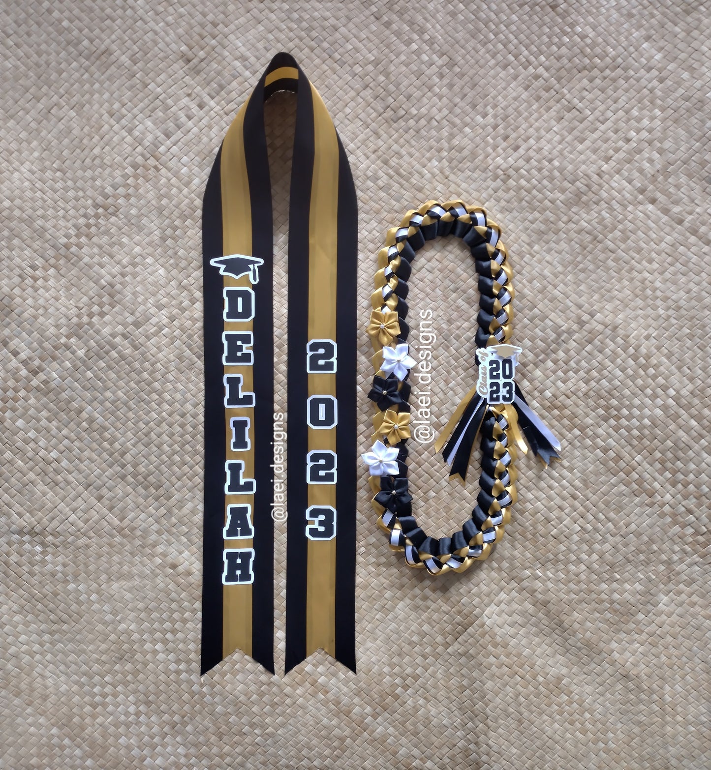 CUSTOM Decorated Single Braid Lei & Sash Set