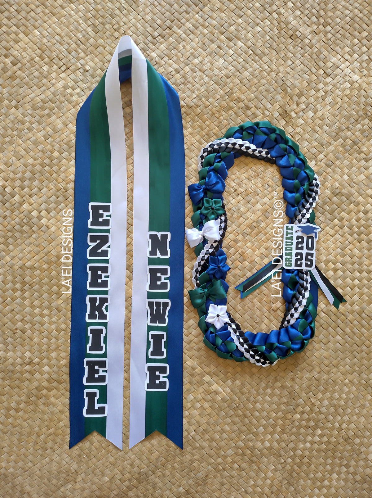 CUSTOM Decorated Twisted Braid Lei & Sash Set