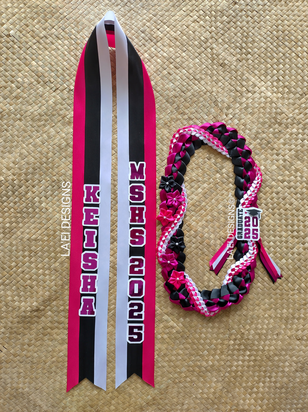 CUSTOM Decorated Twisted Braid Lei & Sash Set
