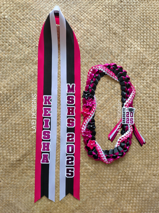 CUSTOM Decorated Twisted Braid Lei & Sash Set