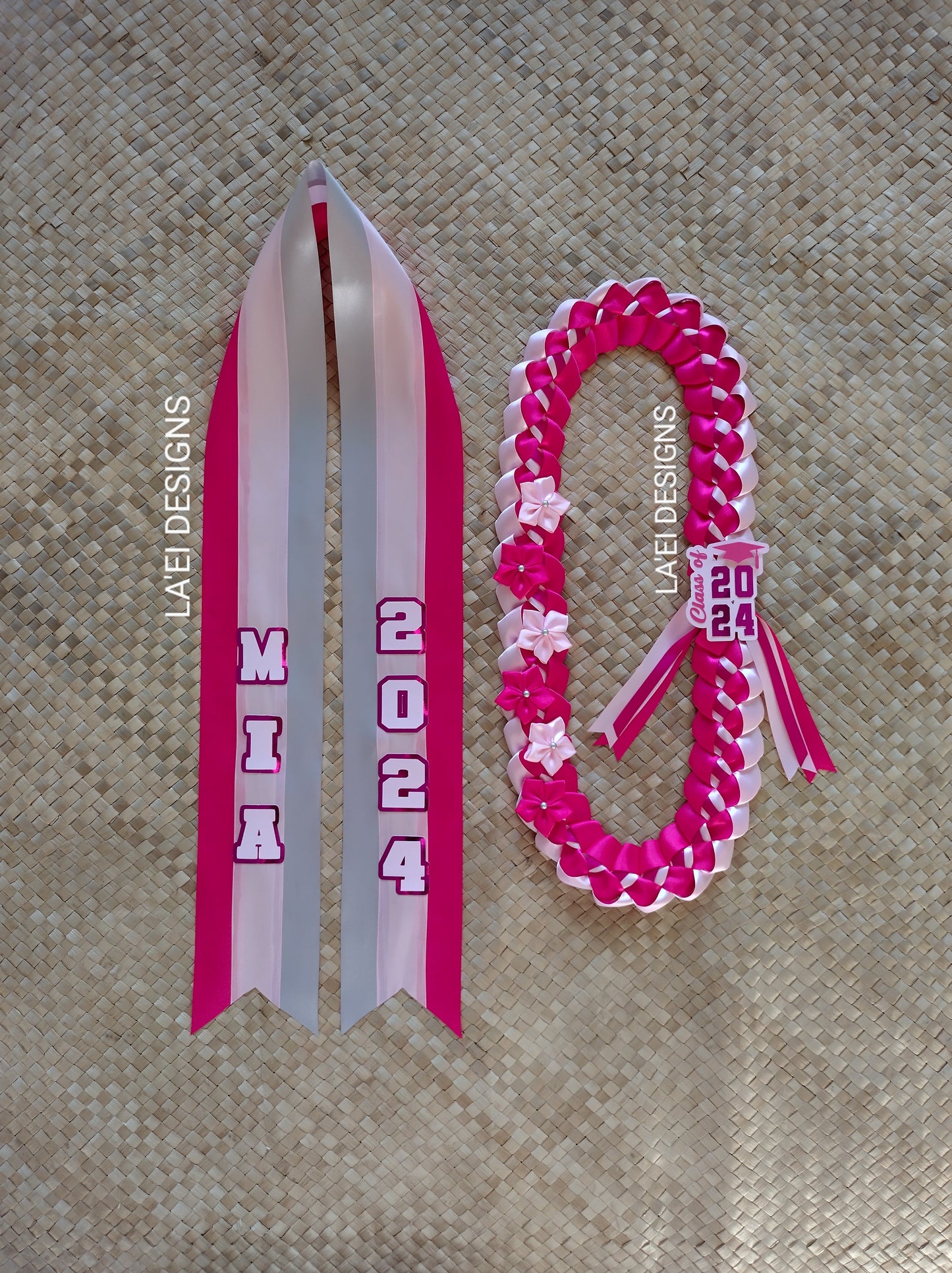 CUSTOM Decorated Single Braid Lei & Sash Set