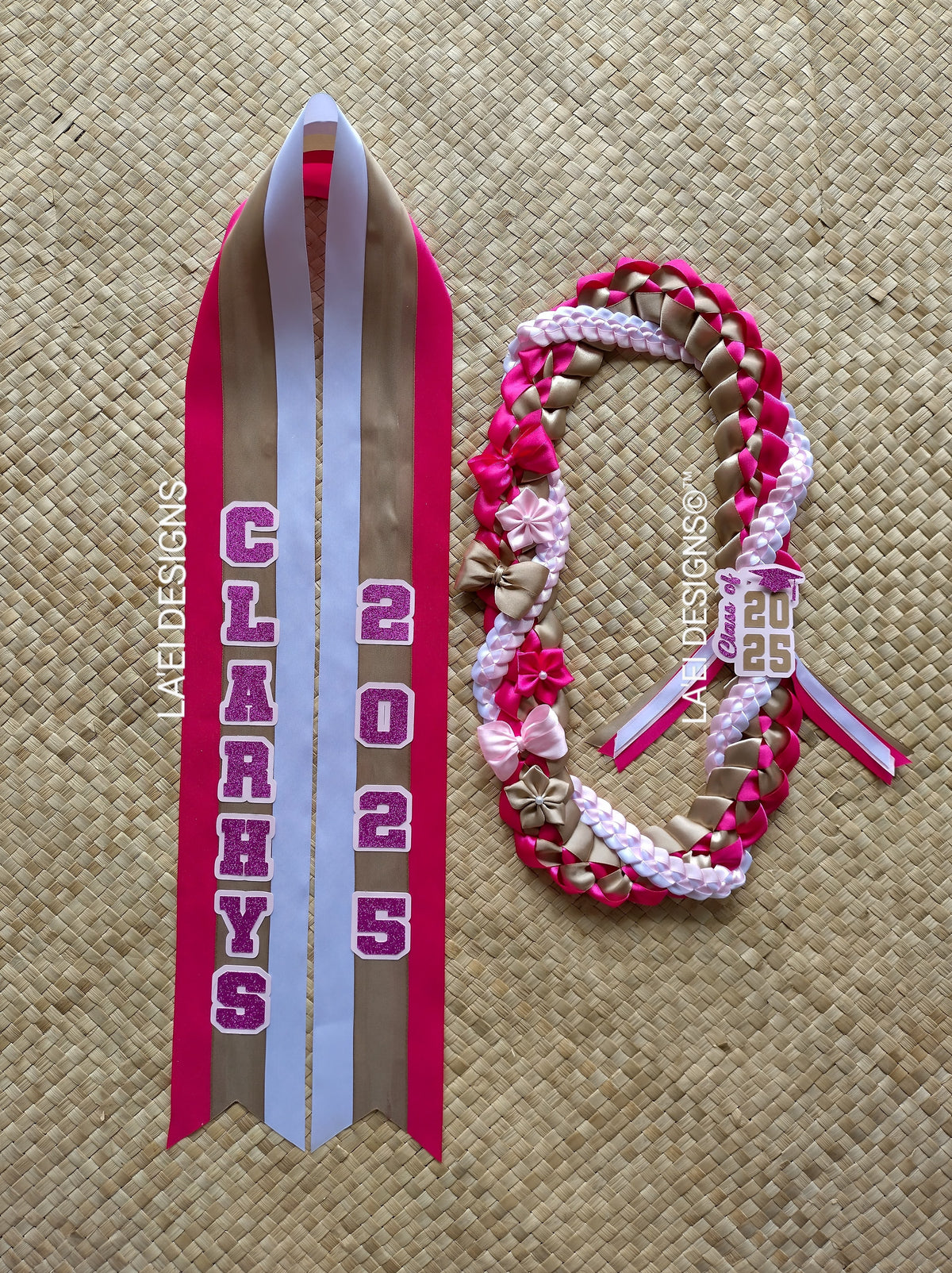 CUSTOM Decorated Twisted Braid Lei & Sash Set