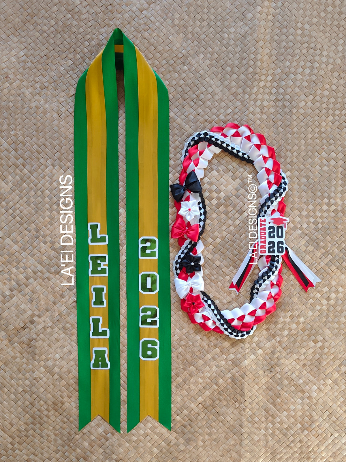 CUSTOM Decorated Twisted Braid Lei & Sash Set
