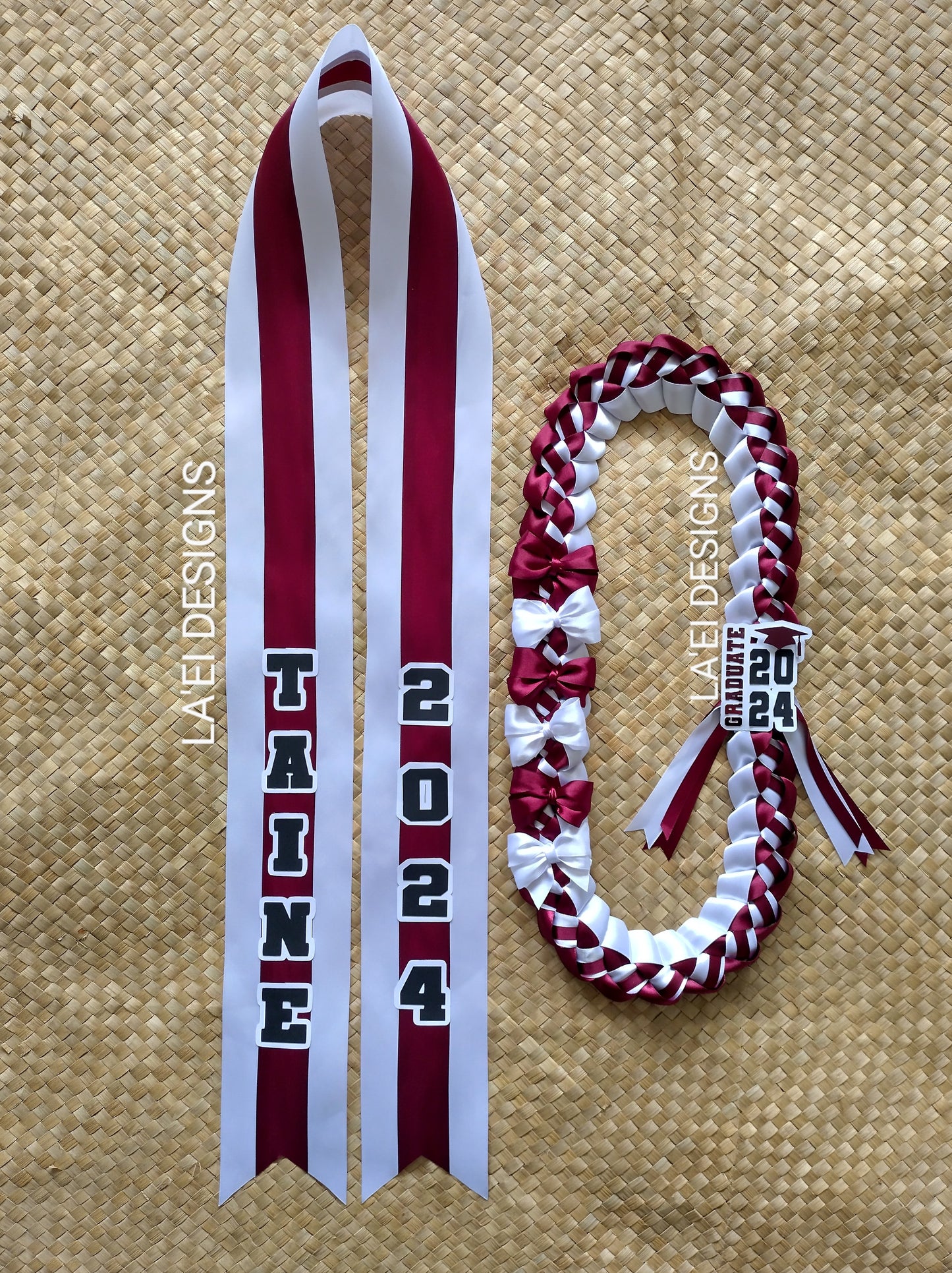 CUSTOM Decorated Single Braid Lei & Sash Set